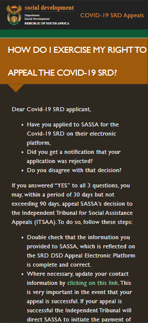 A person using their smartphone to access the SASSA SRD appeal website. Placeholder image for SRD website on a phone screen