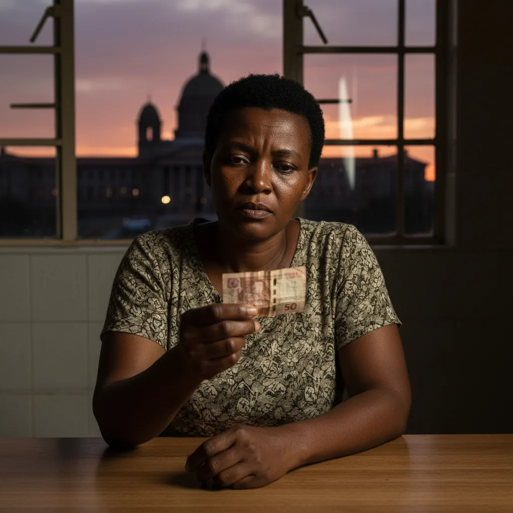 Infographic comparing three potential 2026 budget outcomes for SASSA grants: an austerity cut, a populist boost, and a likely middle ground with a small increase and new rules.